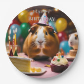 パーティー祝の豚とケーキと風船 ペーパープレート (正面)