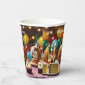 パーティー祝の豚とケーキと風船 紙コップ (右)