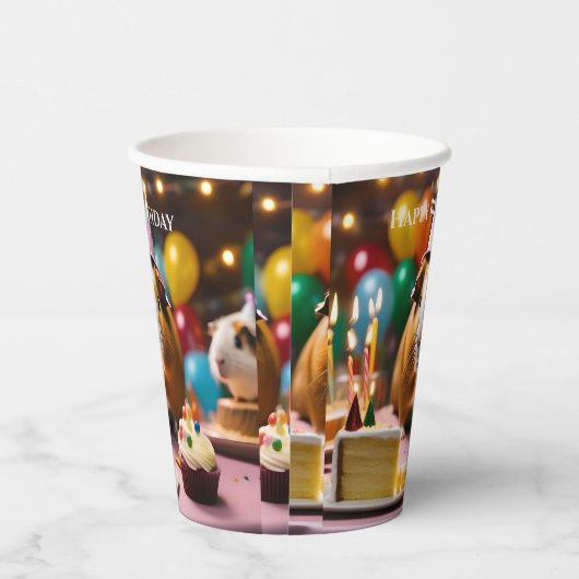 パーティー祝の豚とケーキと風船 紙コップ (右)