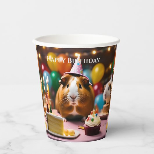 パーティー祝の豚とケーキと風船 紙コップ (正面)