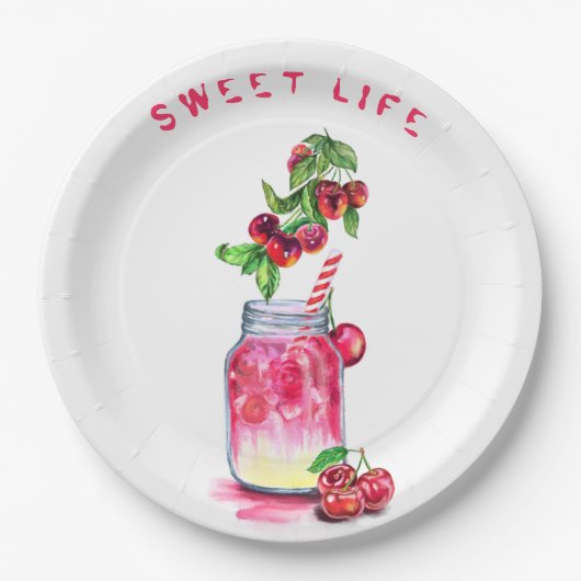 パーティー紙プレートとさくらんぼジュースクール飲料 ペーパープレート (正面)