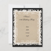 パーティー素晴らしい40白黒ベージュフローラ 招待状 (裏面)