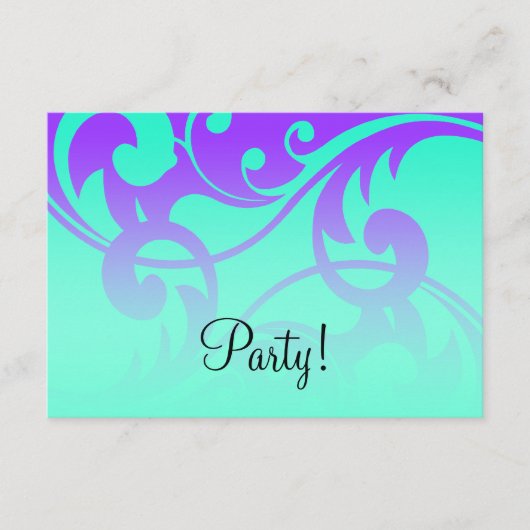 パーティー紫とアクアの渦巻きコンテンポラリー後 招待状 (正面)