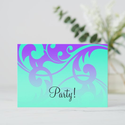 パーティー紫とアクアの渦巻きコンテンポラリー後 招待状 (スタンド正面)