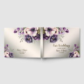 パーティー紫色のピンクの花が金色エレガント ゲストブック (全面)