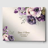 パーティー紫色のピンクの花が金色エレガント ゲストブック (裏面)