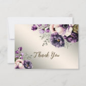 パーティー紫色のピンクの花が金色エレガント サンキューカード (正面)