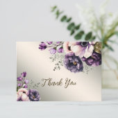 パーティー紫色のピンクの花が金色エレガント サンキューカード (スタンド正面)