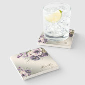 パーティー紫色のピンクの花が金色エレガント ストーンコースター (横)