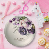 パーティー紫色のピンクの花が金色エレガント ペーパープレート (パーティー)