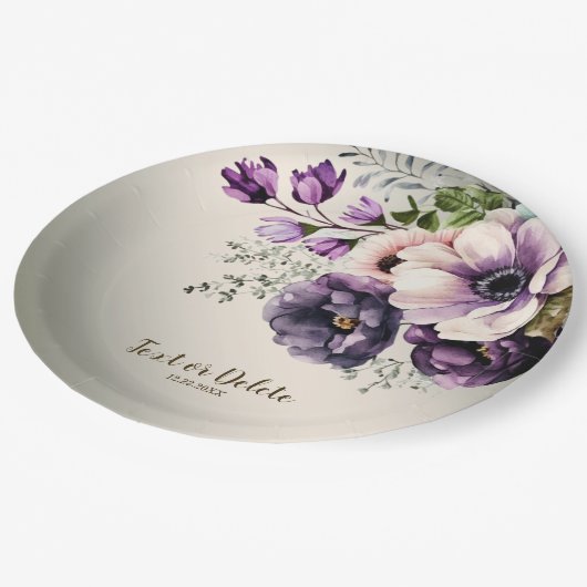 パーティー紫色のピンクの花が金色エレガント ペーパープレート (アングル)