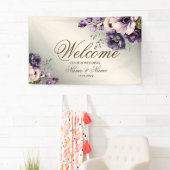 パーティー紫色のピンクの花が金色エレガント 横断幕 (インサイチュ)