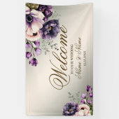 パーティー紫色のピンクの花が金色エレガント 横断幕 (縦)