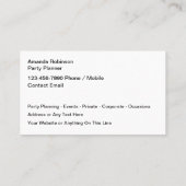 パーティー計画およびエンターテイメントサービス 名刺 (裏面)