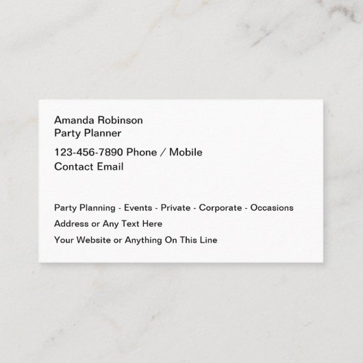 パーティー計画およびエンターテイメントサービス 名刺 (裏面)