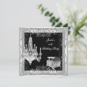 パーティー誕生日シルバーシャンデリアホワイトブラック 招待状 (スタンド正面)