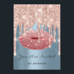 パーティー誕生日16thキスリップバラブルーグリッター 招待状<br><div class="desc">フローレンスKデザイン</div>