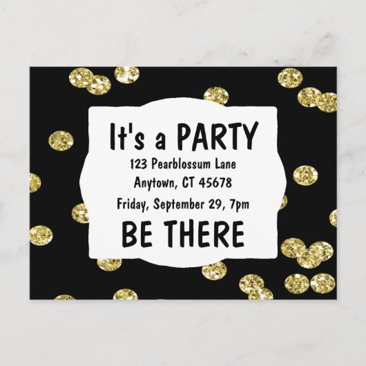 パーティー金ゴールドグリッター インビテーションポストカード (正面)