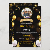 パーティー金ゴールド招待の誕生日 招待状 (正面/裏面)