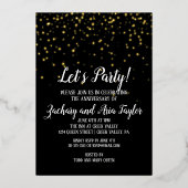 パーティー金ゴールド紙吹雪 |ブラックアニバーサリー金ゴールド 箔招待状 (正面)