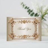 パーティー金ゴールド華美四角形Dimond花シャイニー サンキューカード (スタンド正面)