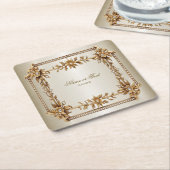 パーティー金ゴールド華美四角形Dimond花シャイニー スクエアペーパーコースター (アングル)