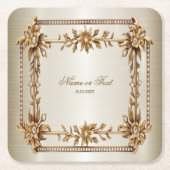 パーティー金ゴールド華美四角形Dimond花シャイニー スクエアペーパーコースター (正面)