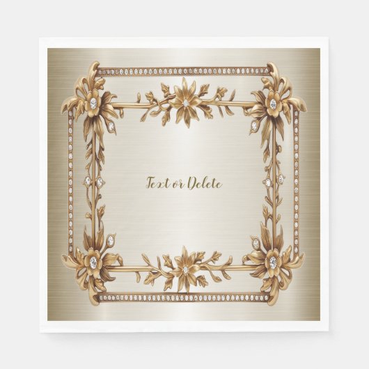 パーティー金ゴールド華美四角形Dimond花シャイニー スタンダードランチョンナプキン (正面)