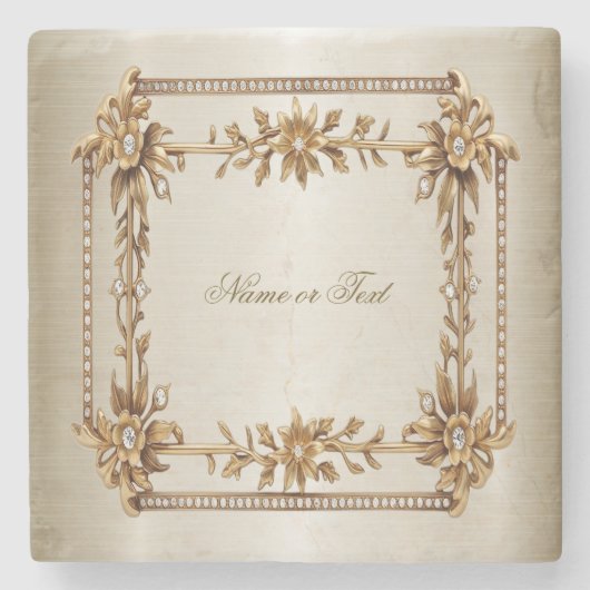パーティー金ゴールド華美四角形Dimond花シャイニー ストーンコースター (正面)