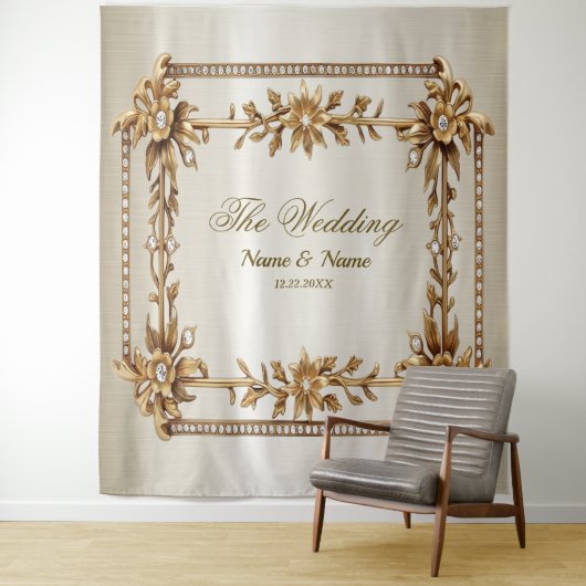 パーティー金ゴールド華美四角形Dimond花シャイニー タペストリー (インサイチュ)