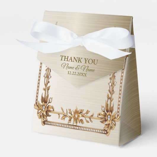 パーティー金ゴールド華美四角形Dimond花シャイニー フェイバーボックス (正面サイド)