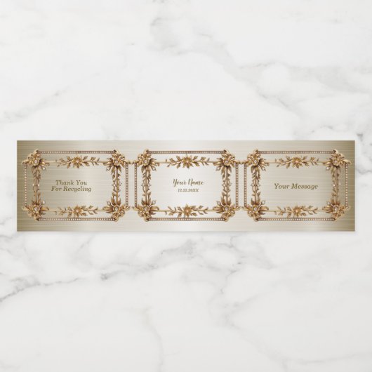 パーティー金ゴールド華美四角形Dimond花シャイニー ペットボトルラベル (シングルラベル)