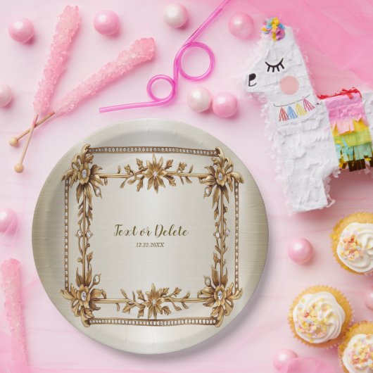 パーティー金ゴールド華美四角形Dimond花シャイニー ペーパープレート (パーティー)