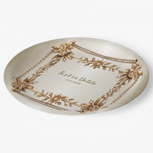 パーティー金ゴールド華美四角形Dimond花シャイニー ペーパープレート (アングル)