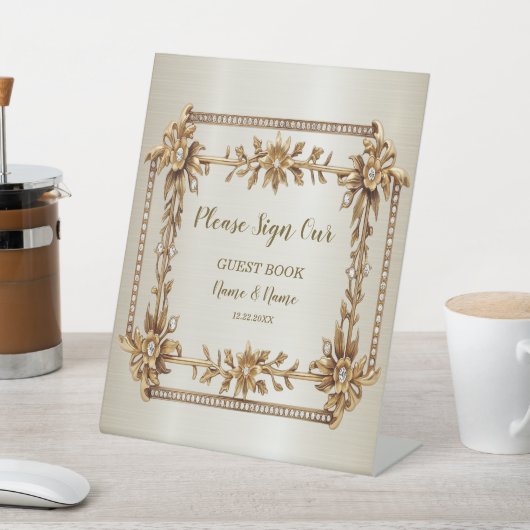 パーティー金ゴールド華美四角形Dimond花シャイニー 台座サイン (インサイチュ)