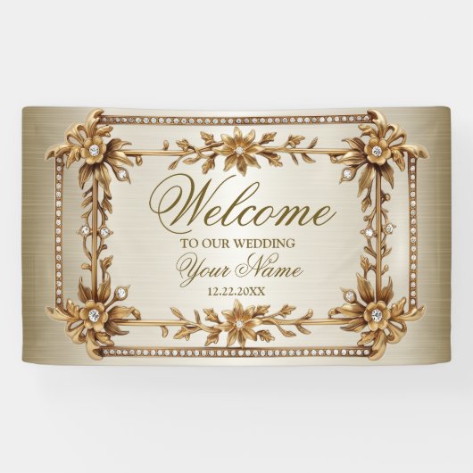 パーティー金ゴールド華美四角形Dimond花シャイニー 横断幕 (横)