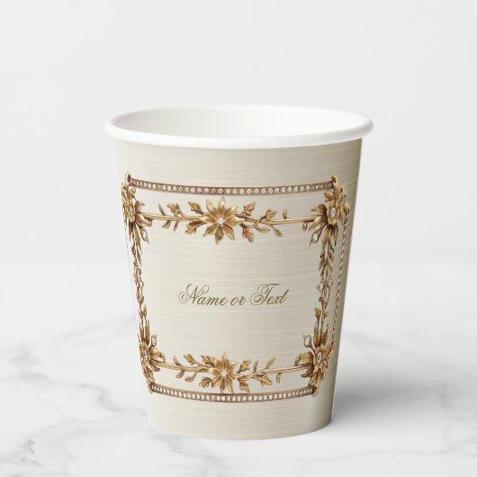 パーティー金ゴールド華美四角形Dimond花シャイニー 紙コップ (裏面)