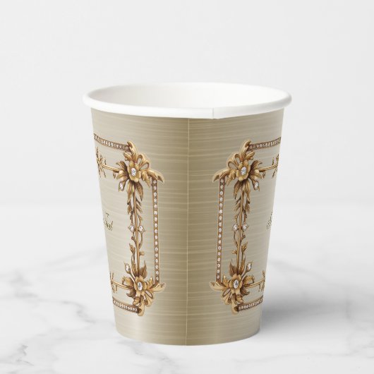 パーティー金ゴールド華美四角形Dimond花シャイニー 紙コップ (右)