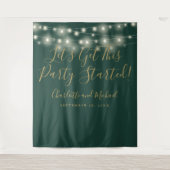 パーティー開始ライト緑と金ゴールドの背景 タペストリー (正面)