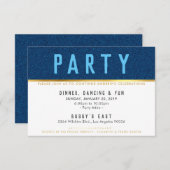 パーティー頭が切れるはっきりしたお祝い型金ゴールドデニムブルー 出欠カード (正面/裏面)