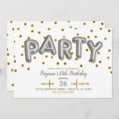 パーティー風船 シルバー&ゴールド 誕生日 任意の色 招待状 (正面/裏面)