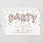 パーティー風船 ピンク ローズ ゴールド 誕生日 任意の色 招待状 (正面)