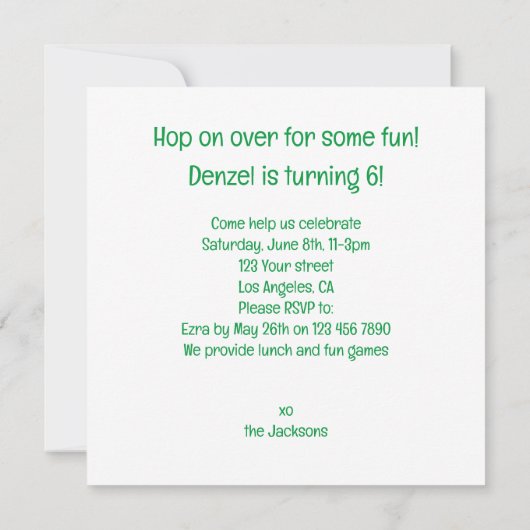 パーティー食べ物カエルのケーキ誕生日の招待 招待状 (裏面)