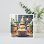 パーティー食べ物カエルのケーキ誕生日の招待 招待状 (スタンド正面)