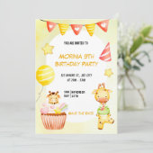 パーティー黄よくはしゃぐ色動物誕生日招待状 招待状 (スタンド正面)