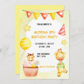 パーティー黄よくはしゃぐ色動物誕生日招待状 招待状 (正面/裏面)