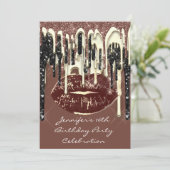 パーティー16歳の唇のキス ブラウン チョコレート グリッター ドリップス 招待状 (スタンド正面)