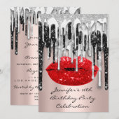 パーティー16thリップキスバラレッドグリッタードリップ 招待状 (正面/裏面)