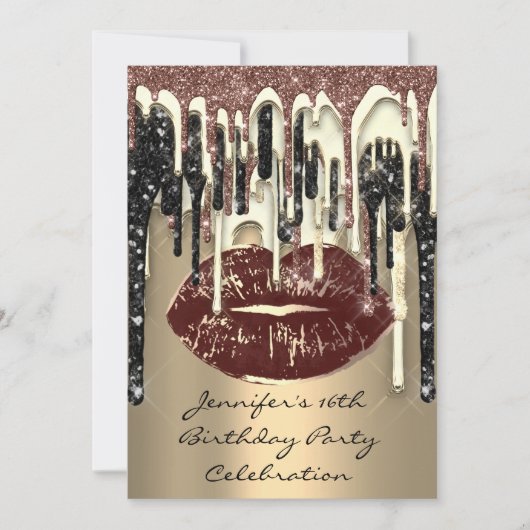 パーティー16thリップキスブラウンコーヒーグリッタードリップ 招待状 (正面)