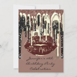 パーティー16thリップキスブラウンチョコレートグリッタードリップ 招待状